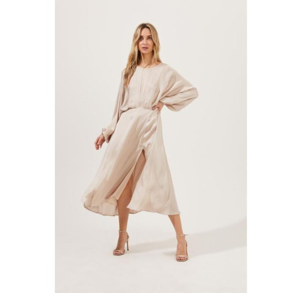 ASTR The Label Marin Dolman Sleeve Satin Mini Dress Champagne Small